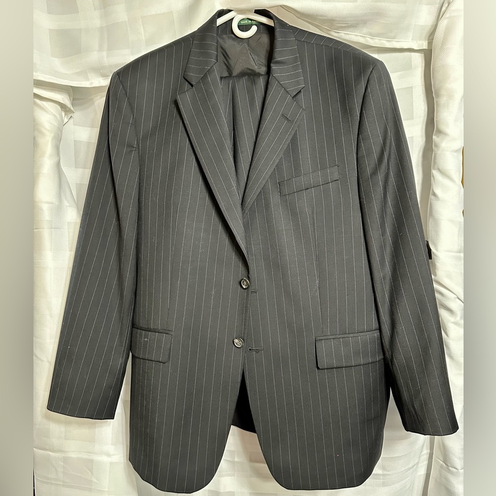 Ralph Lauren Mens Black Wool Striped 2 Piece Suit